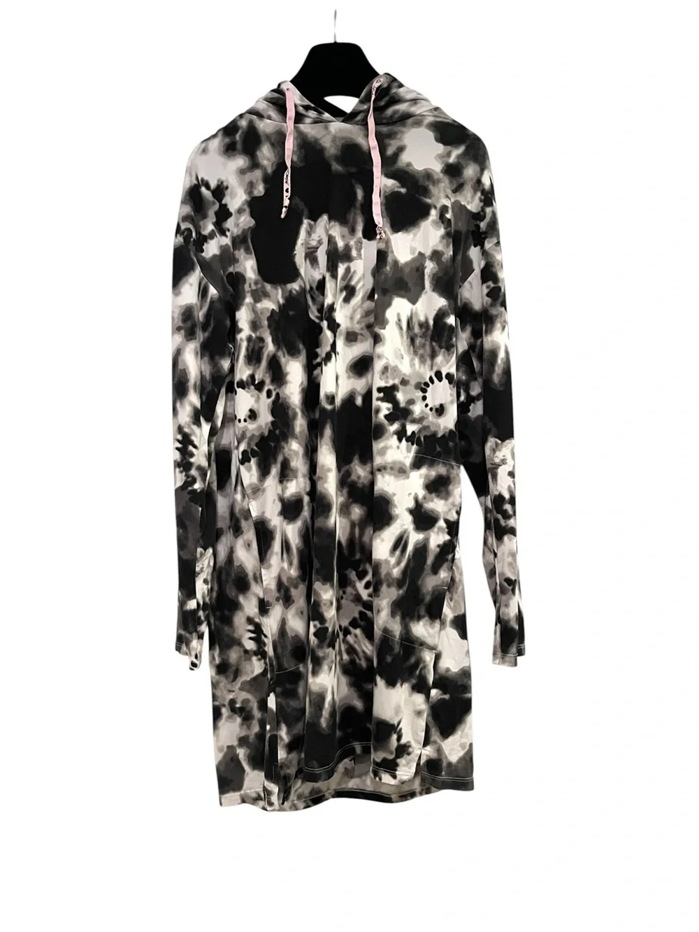 BETSEY JOHNSON Women's Black/White Tie-Dye Hooded Pullover Sleepshirt SZ M